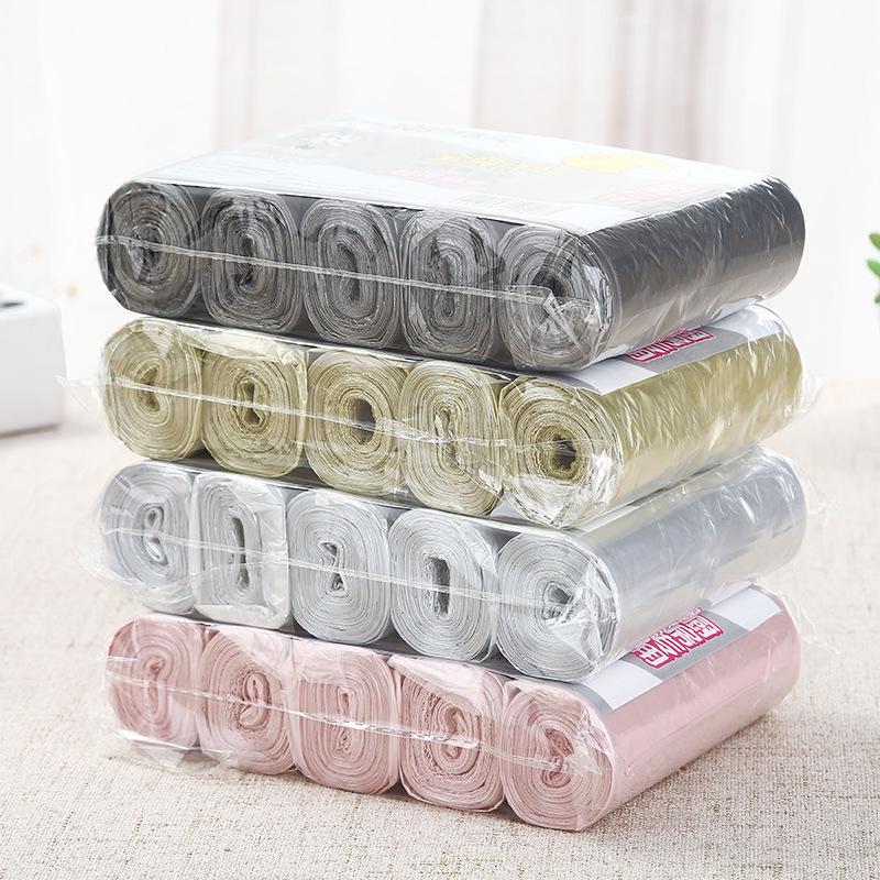 5 Rolls of Thickened Silver Steel Garbage Bags - Point-Break Design, New Material, Colored, Medium to Large Size for Kitchen and Bathroom Use