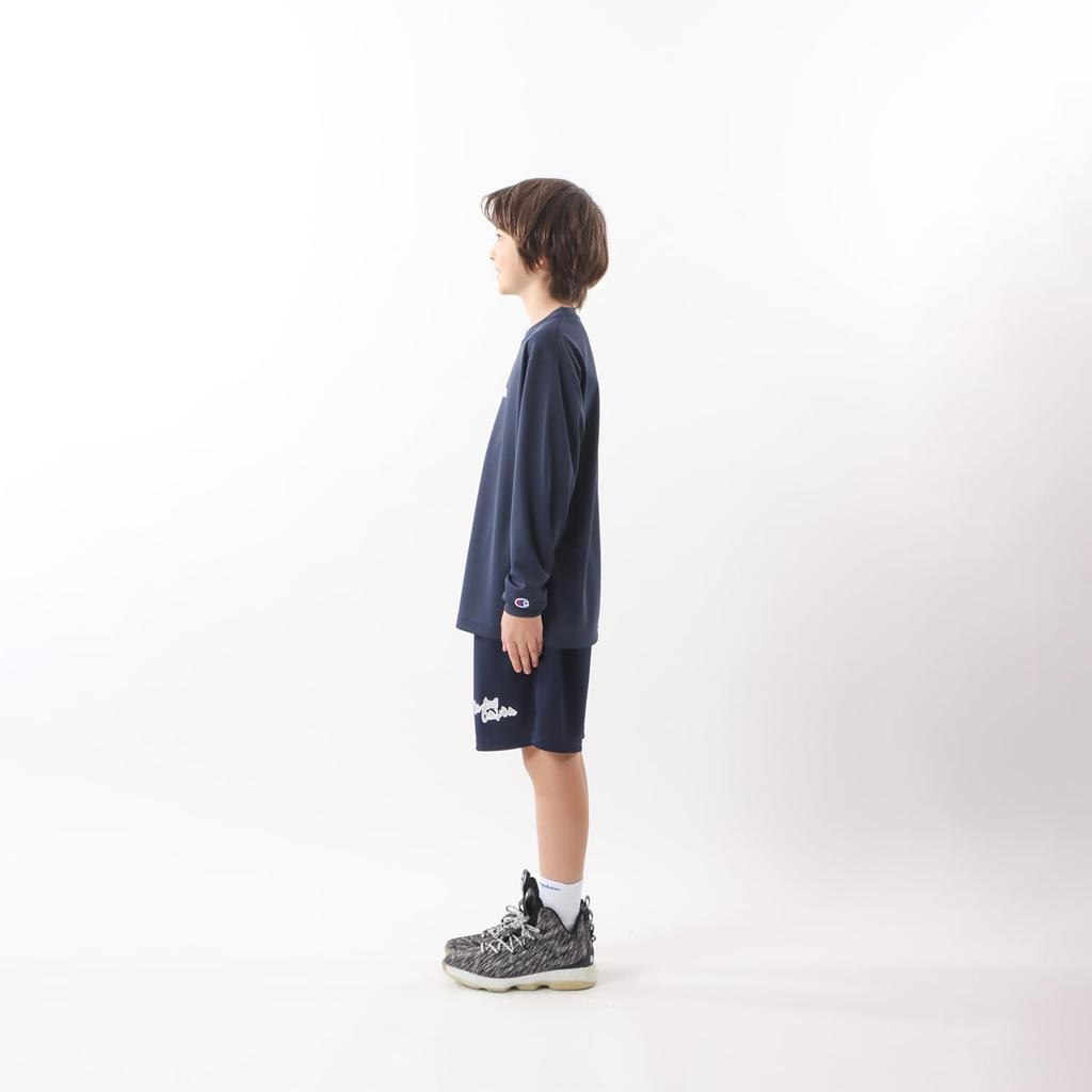 Champion Long Sleeve Crew Odor Quick Script Mini Long Sleeve Basketball Kids' T-Shirt, Neck, Antibacterial, Resistant, Drying, Logo, T-Shirt, Navy,