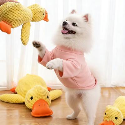 Quietschendes Hundespielzeug Plüsch Gelbe Ente Langlebiges Bissfestes Haustierspielzeug für Hunde Langeweile lindern Interaktives Welpen-Kauspielzeug