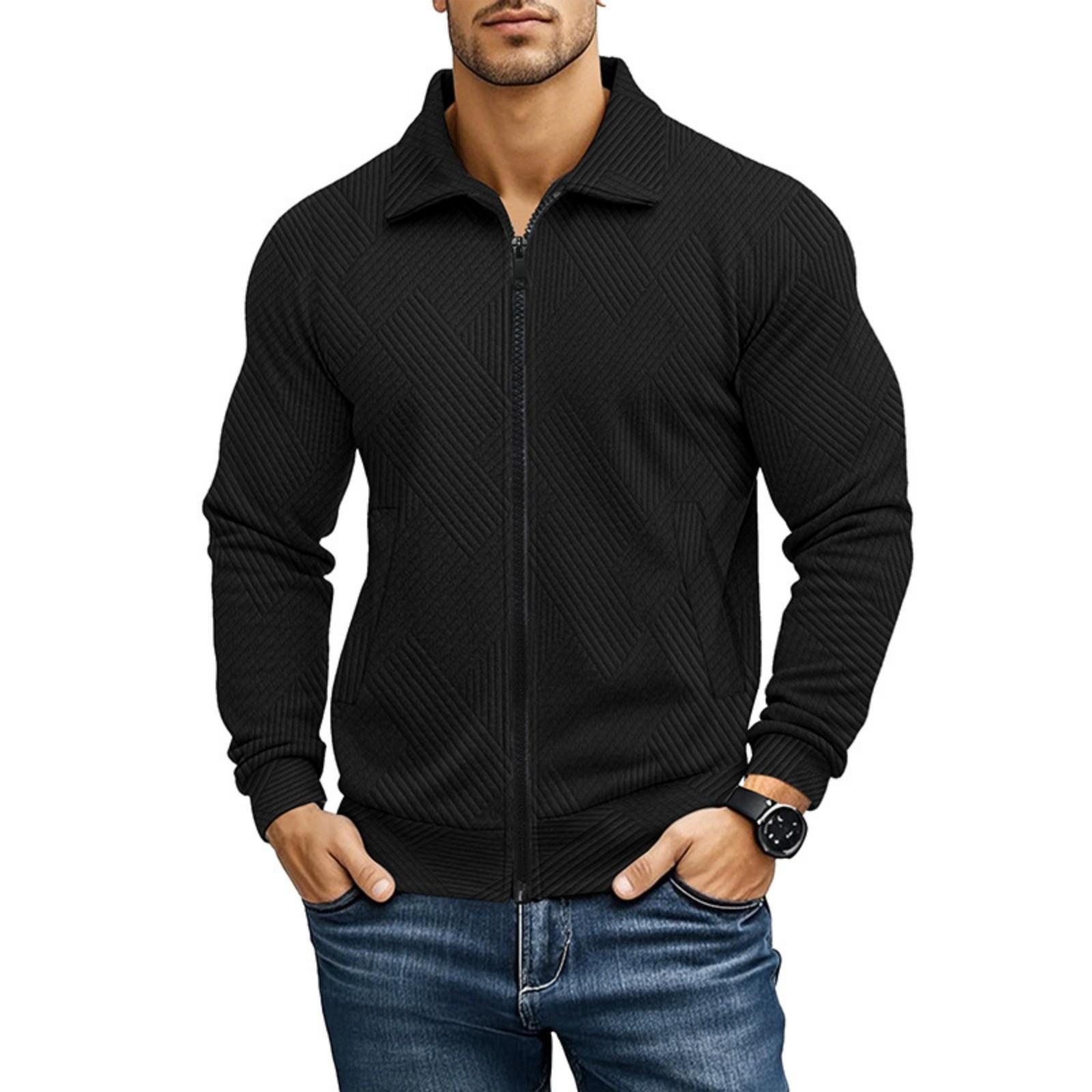 

Men s Utility Jacket - Color Turn-Down Collar Double-Pocket Button-Front With Reinforced Seams Cuffs For Fall And Winter XXL чорний