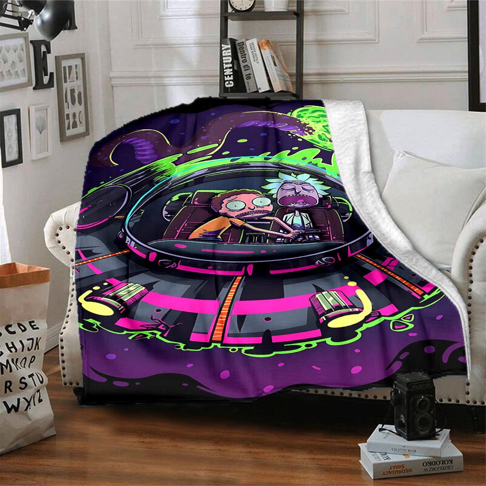 1 peça Cobertor Rick and Morty Leve Manta de Flanela Para Sofá, Cama, Viagem, Acampamento, Sala de Estar, Escritório, Sofá, Cadeira e Cama