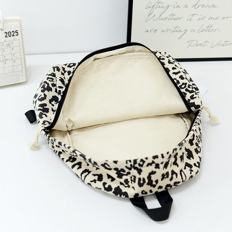 Women's Leopard Print Backpack Fashionable Student Schoolbag Girl Large Capacity Backpack