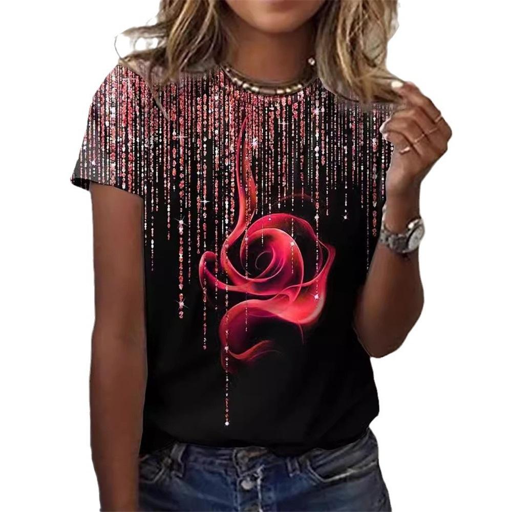 

Women s Summer Round Neck Printed Short Sleeve T-Shirt Clothes Sale S