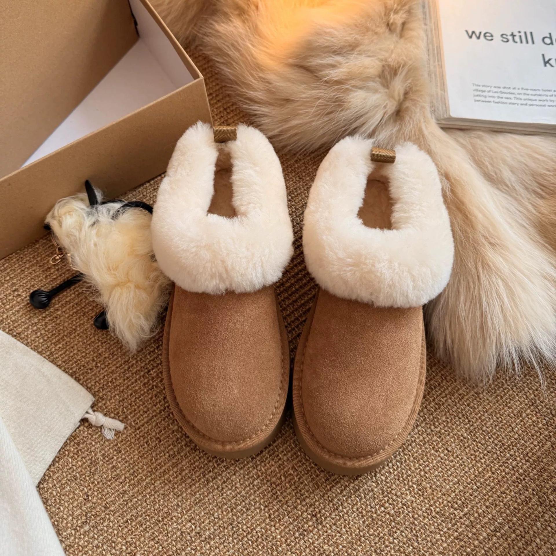 Winter plush thick inner short tube warm versatile fashion snow boots casual soft-soled cotton shoes 40 коричневый 3800₽