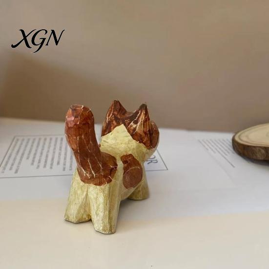 Unique Handcrafted Cat Decor Tabby Wood Figurine with Painting, Hand Carved Basswood Decorative Car Accessories Statue, Animal Art Ornament