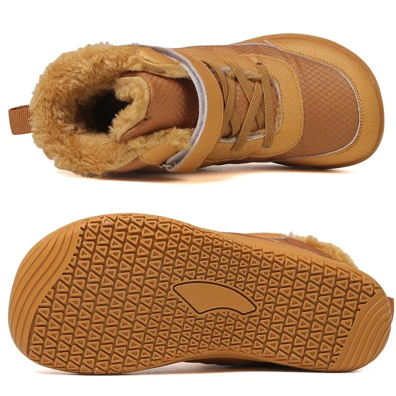 New Children's Wide Toe Barefoot Snow Boots Little/Big/Kid Wide Toe Minimalist Sneakers Girls Waterproof High-top Cotton Shoes