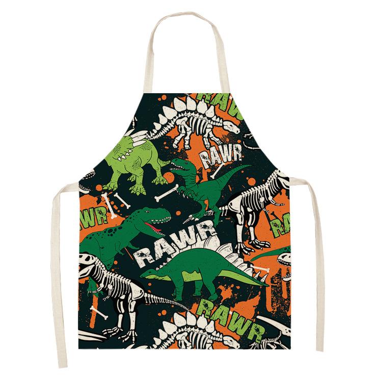 Dinosaur Print Apron with Hanging Neck, Sleeveless Cotton and Linen Apron, Kitchen Chores, Oil and Dirt Prevention Apron Can Be