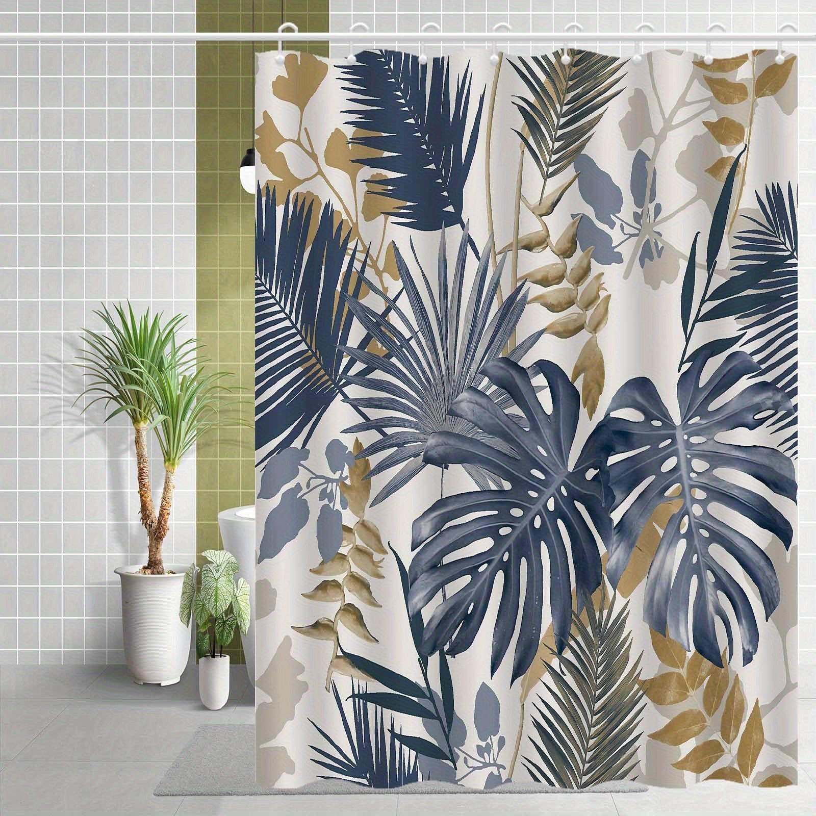 

Tropical Leaf Bath Drape, Water-Resistant, Washable, Artistic Design, Hooks W60H190(CM)-1 Pcs