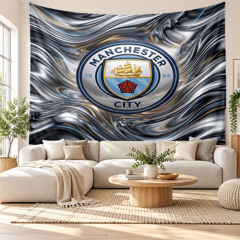 Arazzo da Parete Manchester City, Tessuto Morbido da Appendere, Sfondo Decorativo per Camera da Letto, Arte da Parete per la Casa