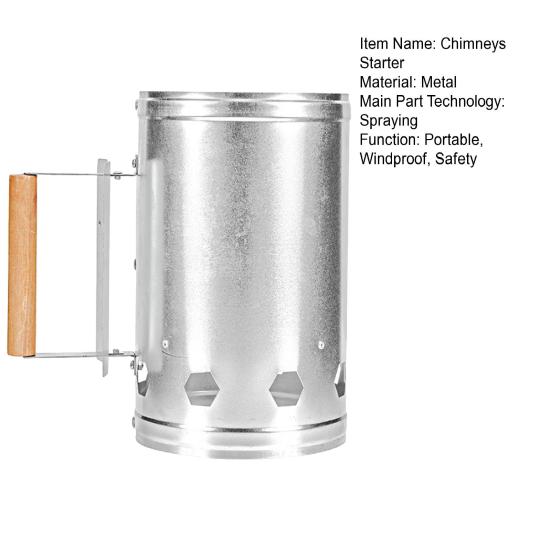 Charcoal Chimneys Starter Extra Large Capacity Small Chimneys with Wooden Handle for Charcoal Grill And BBQ