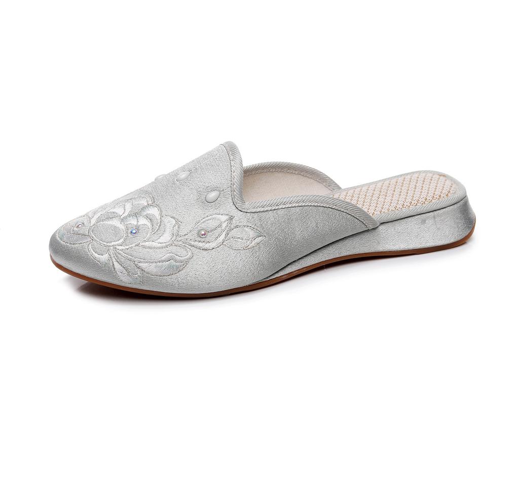 Slippers, flat-bottomed bag root embroidered cloth shoes with cheongsam 2025 spring and summer new women's shoes, sandals outside
