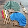 Solid Color Retro Mini Shell Fan Cotton Linen Cloth New Chinese Style Fan  Dance Props