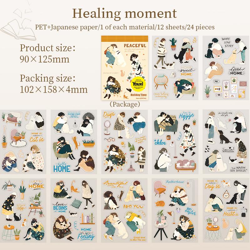 

24Sheets/bag PET Washi Paper Double Material Stickers Fashion Girl Hand Account Sticker Book Creative DIY Notebook Decoration