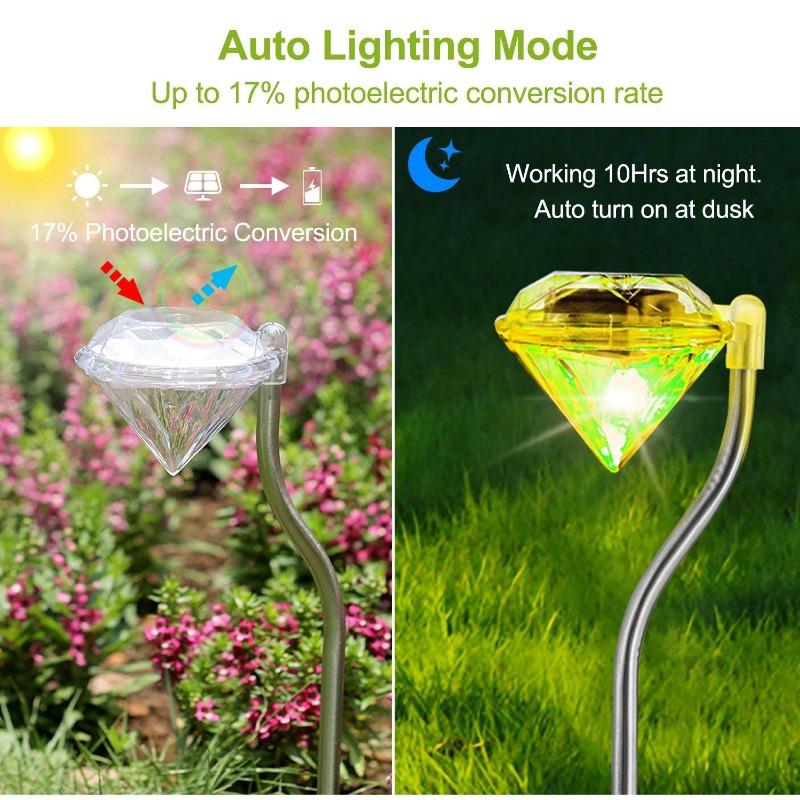 Solar Diamond Stake Lights - Waterproof Color Changing LED, Decorative Garden Pathway Lights for Lawn, Patio & Yard