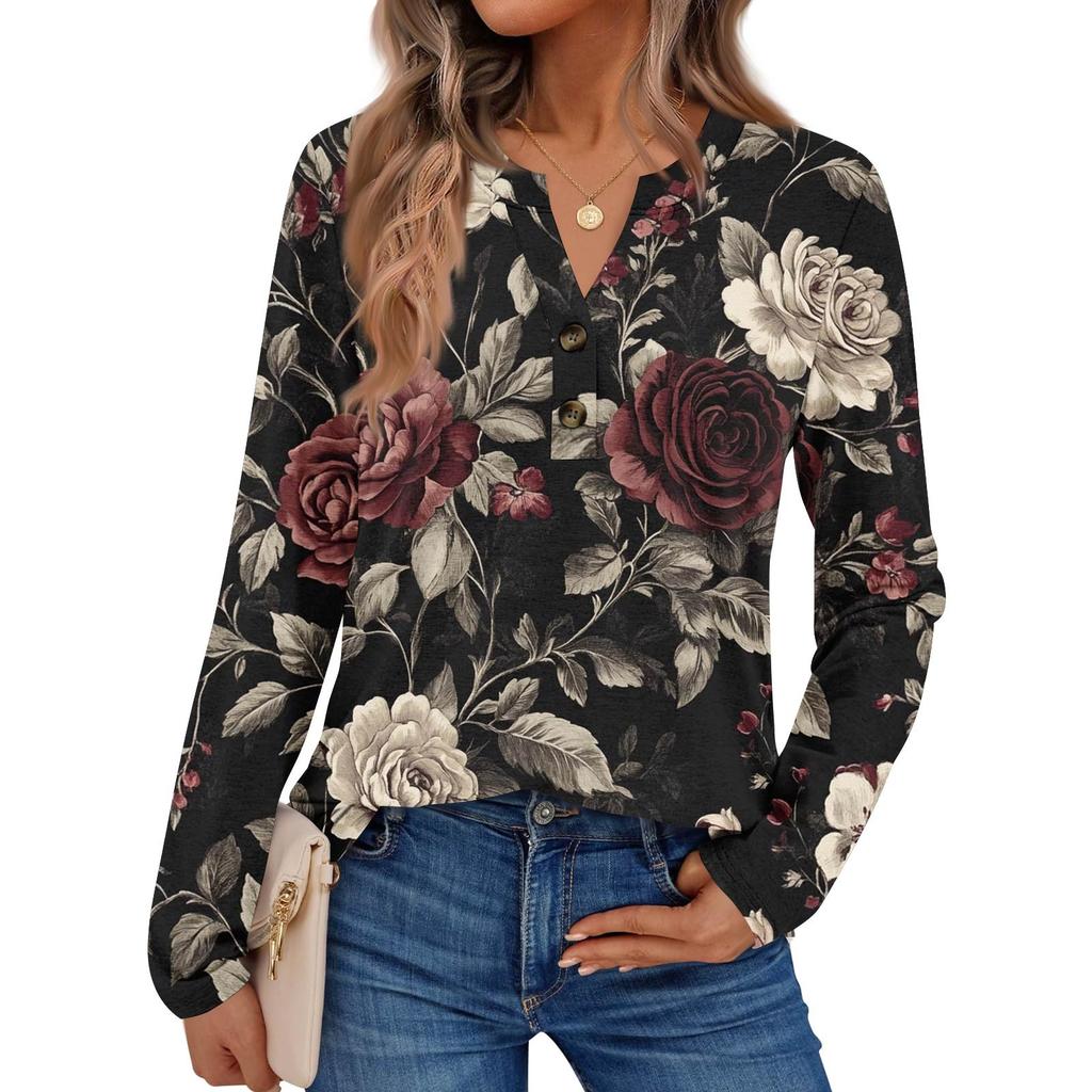 Women's Printed Long Sleeve Shirts Elegant Casual Tops Trendy Shirts Tops