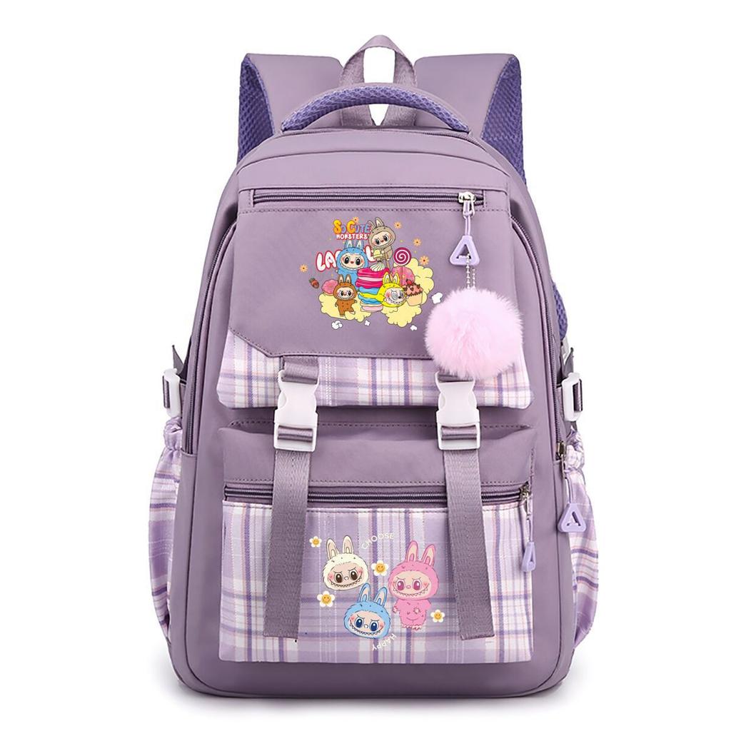 New Trend Labubu Printed Backpack Junior High School High School Student Large Capacity Student School Bag