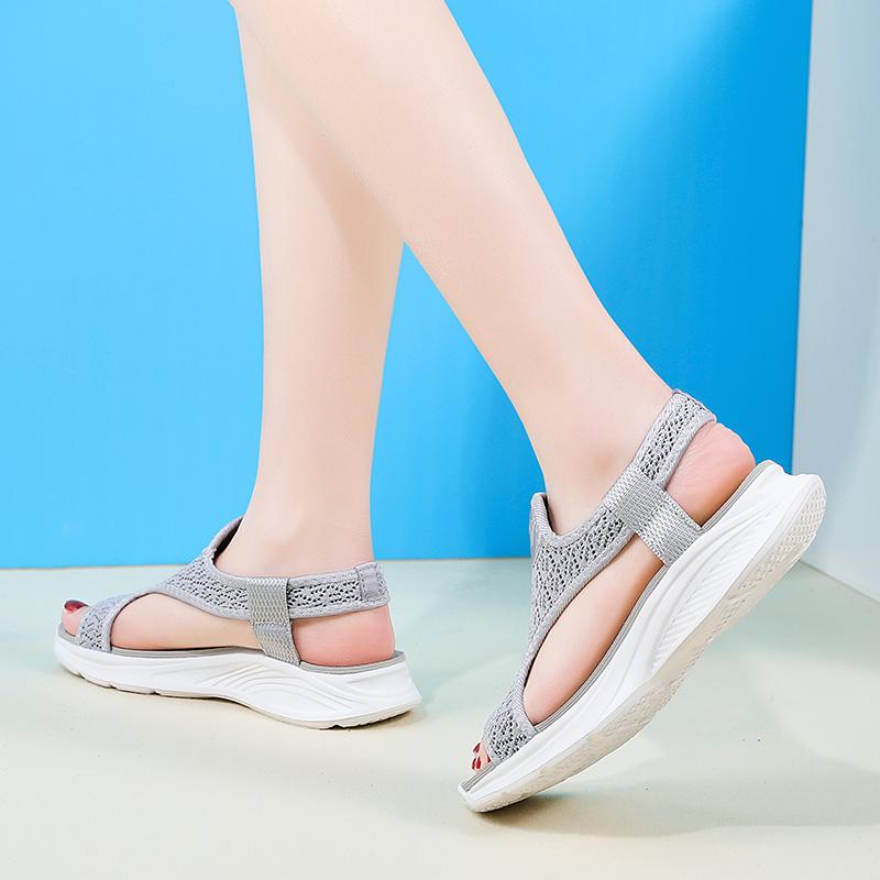 Women's Sandals Beach Shoes Summer Lace Mesh Sport Shoes for Girl Open Toe Casual Walking Black Sandals Large Size