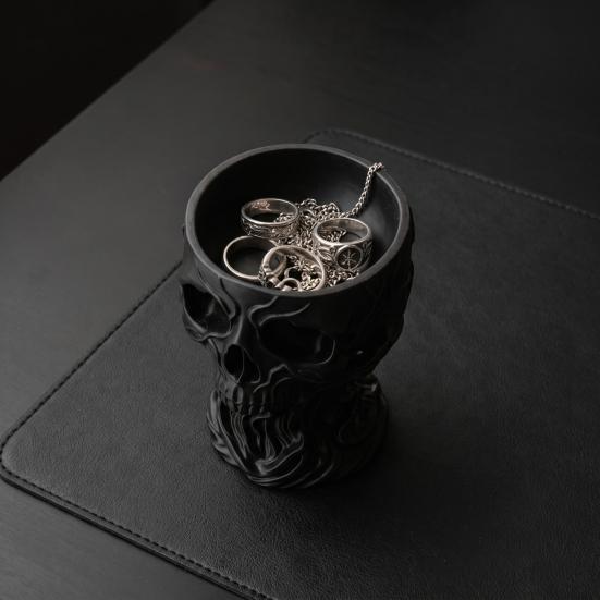 Small Item Storage Bowl 3D Printed Gothic Skull Decorative Catchall Bowl, Holder for Key Unique Entryway Coin Jewelry, Dark Art Desktop Ornament Home