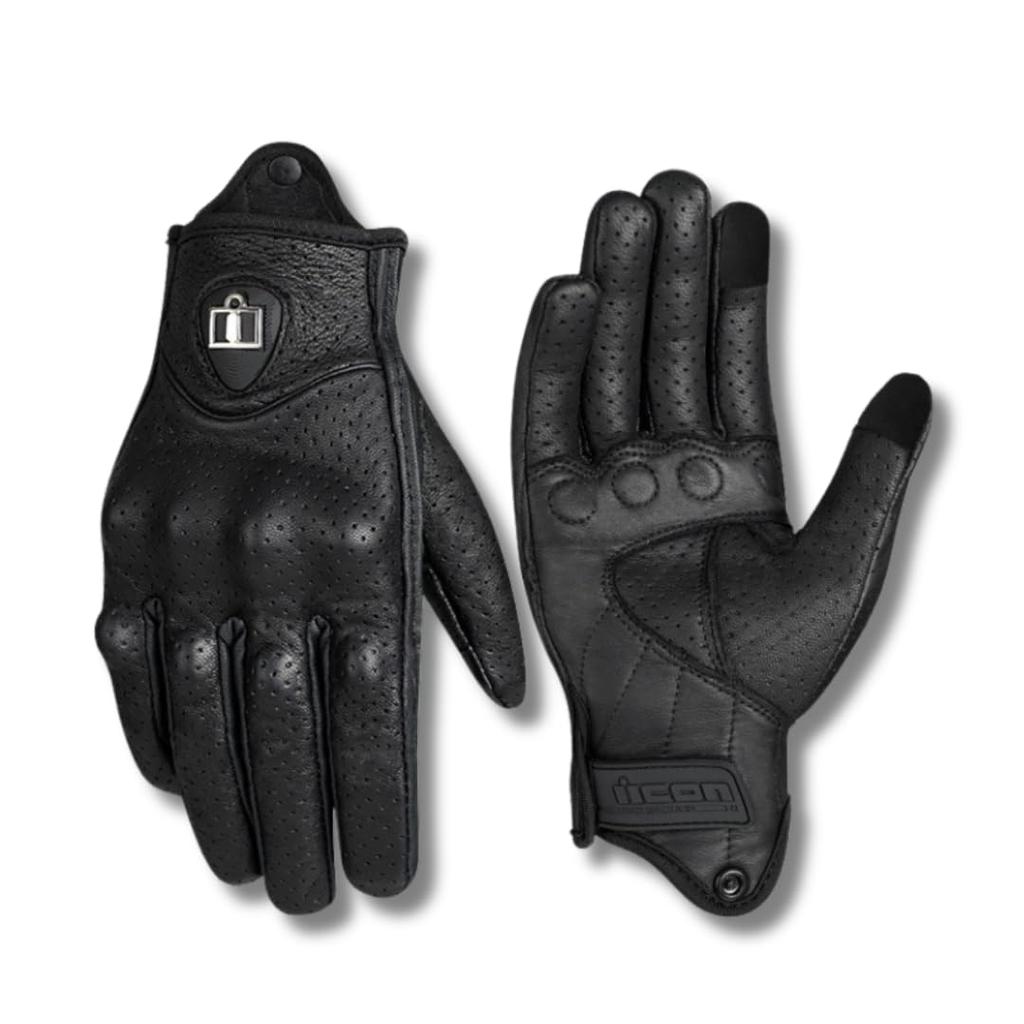 Genuine Leather Mesh Motorcycle Gloves with Knuckle Guards and Smartphone Sizes [MIEONLILNE] Impact-Resistant Compatible, L-XL (XL)