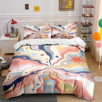Wavy Stripes, Multicolored Stars. Bedding Sets Duvet Cover Sets Duvet Covers Pillowcases(1 * Duvet Cover 2 * Pillowcases Without Duvet Insert)