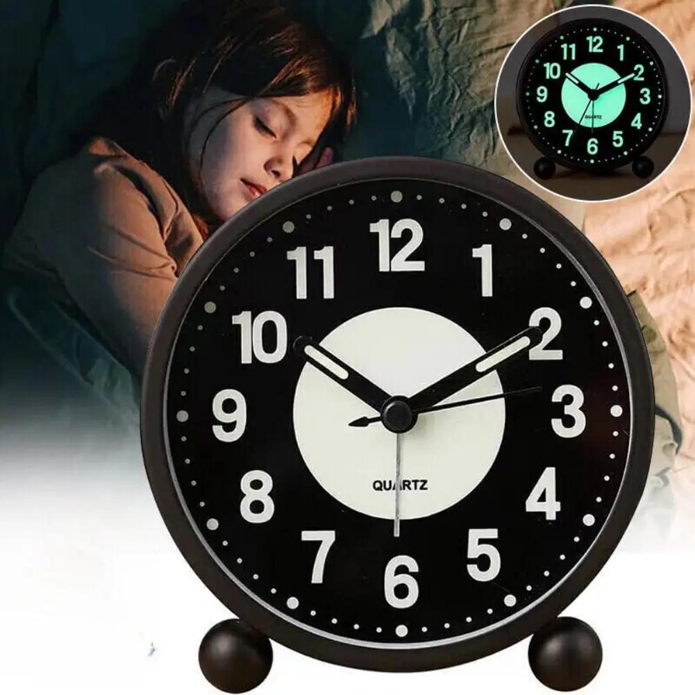 Silent Bedside Alarm Clock Non Ticking Glow-in-the-Dark Bedroom Clock