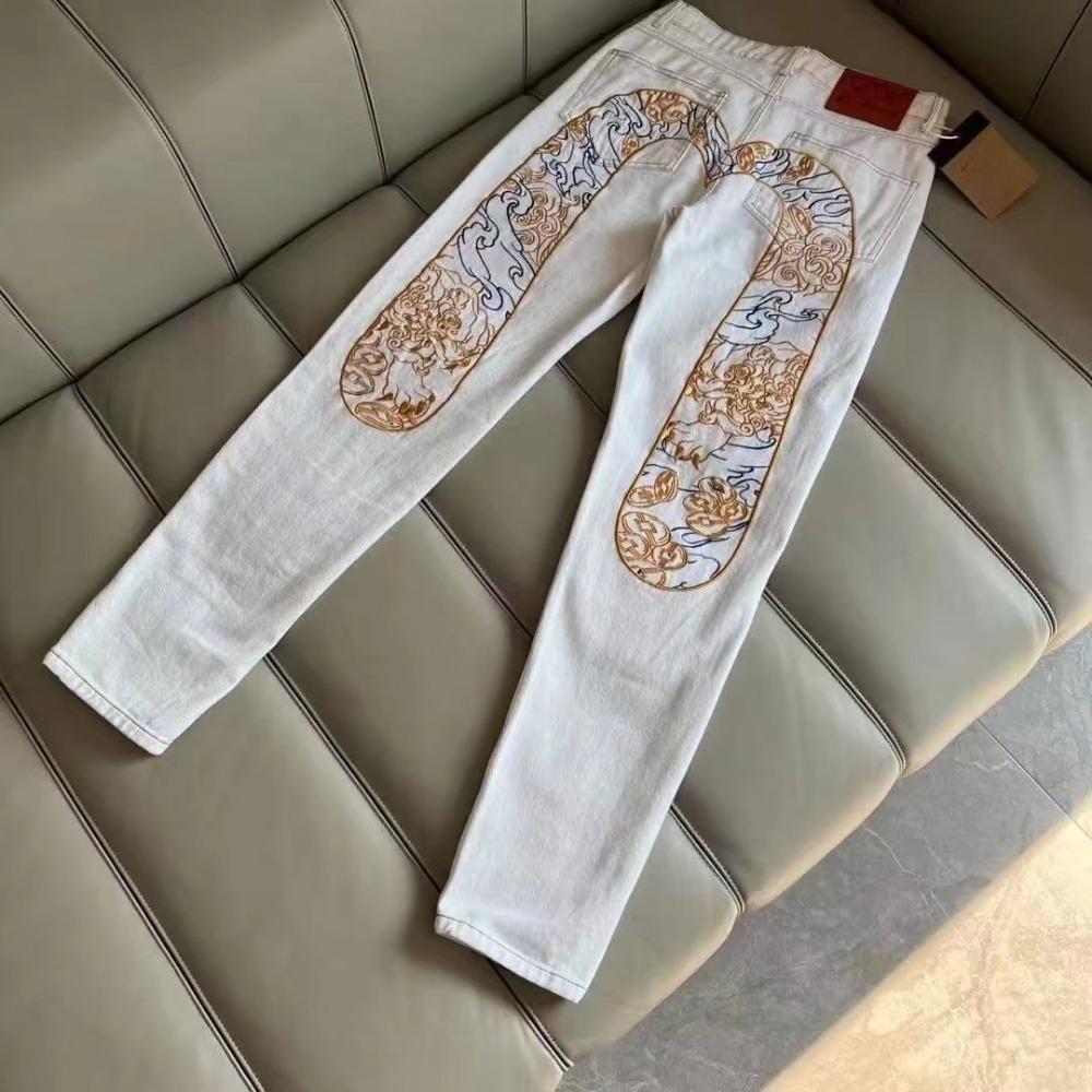 ZYLLO Male Cowboy Pants Embroidery Trousers Straight Beige Jeans for Men Graphic Stacked Fashion Y2k Vintare Aesthetic Loose Pants