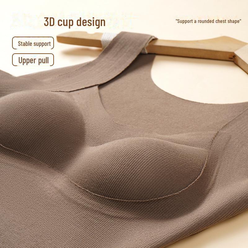 Women's Seamless Warm Vest with Chest Pads, Bra-Free, Silk-Thickened, German Velvet Innerwear for Autumn and Winter.