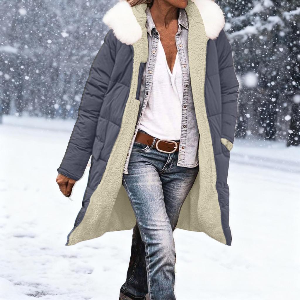 Women's Fashion Winter Solid Color Long Sleeved Hooded Long Zipper Cotton Jacket Warm Coat Down Jacket