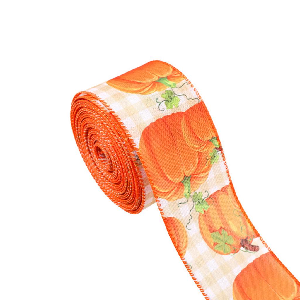 Autumn Mixeds Pumpkins Wired Ribbon Autumn Themed Wired Edge Ribbon For DIY Wreath