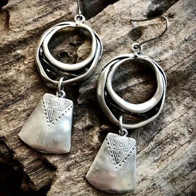 Vintage Geometric Shape Dangle Earrings Retro Bohemian Style Alloy Jewelry Trendy Female Earrings