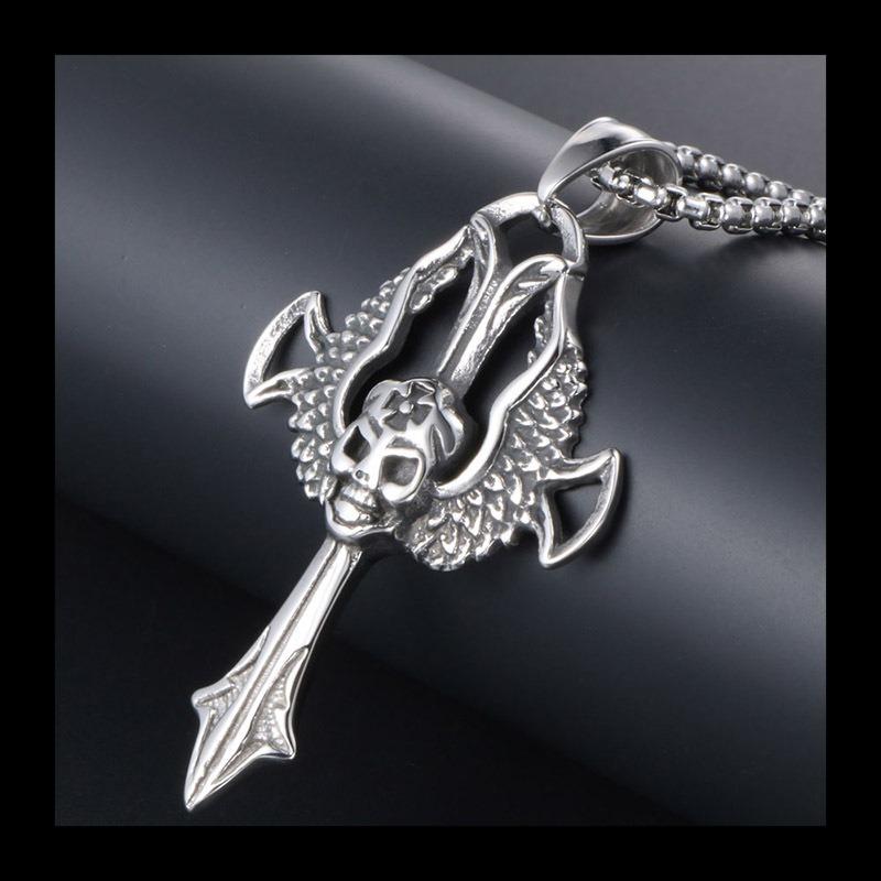 Domineering Titanium Steel Skull Pendant Necklace, Trendy Personality Ghost Head Pendant, Rock Punk Nightclub Accessories SP223