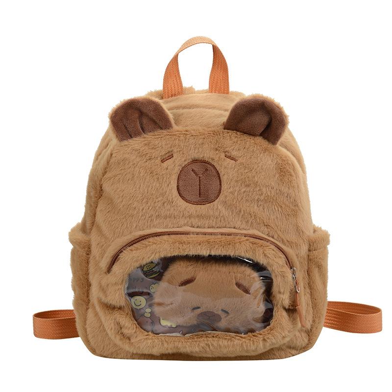 

Kabbalah Plush Double Shoulder Bag Summer Transparent Capybara Furry Backpack for Students коричневий