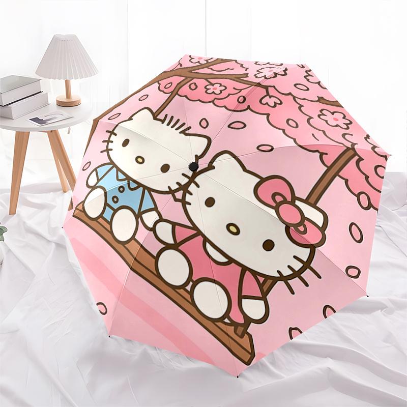 

1pc Hello Kitty Cherry Blossom Swing Design Automatic Opening/Closing Umbrella - Portable Three-Fold Design with 8-Bone Iron Frame - Outdoor - Ideal G