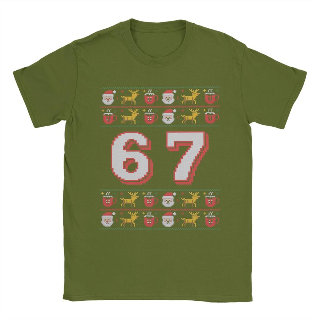 Christmas 67 Funny Xmas Six Seven Cotton T-Shirt For Men Summer  Y2K Fun T-Shirts O Neck Leisure Tees Oversized Cheap Tops