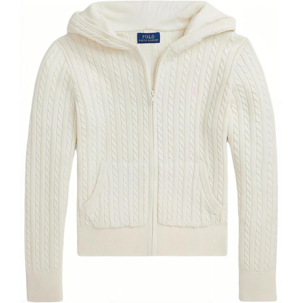 Polo Ralph Lauren Sweater FW24 Solid Color Cable Knit Hooded Zip Long Sleeve Knit Top Kids Sweaters Warm-White CWPOSWEG6820470-100