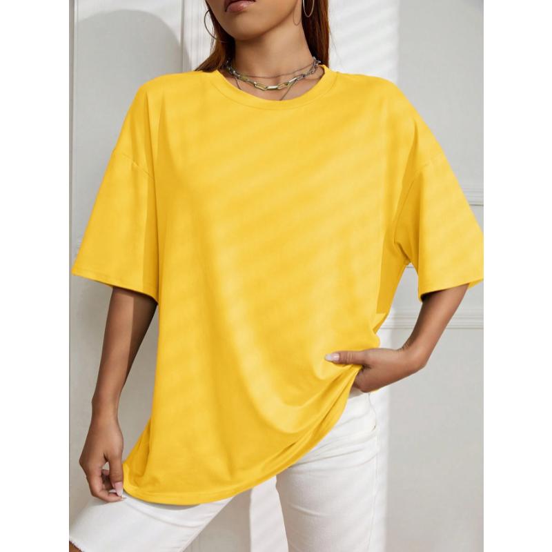 Dámské bavlněné tričko s krátkým rukávem v jednobarevném provedení, pro fitness, měkké, prodyšné, pohodlné oblečení, základní, univerzální, volné
