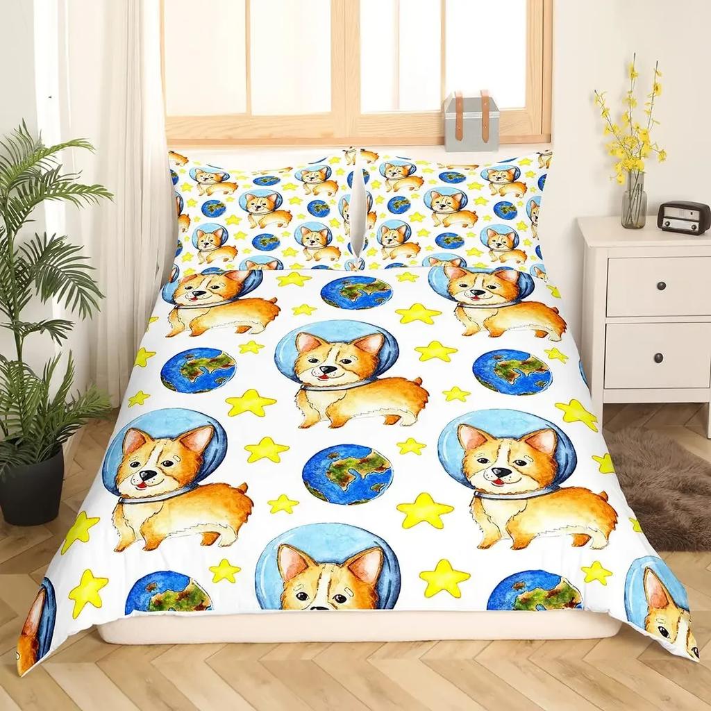 Kids Cute Dog Bedding Set Bedclothes Cartoon Dogs Comforter Cover for Boys Girls Children Pet Puppy Animal Polyester Duvet Cover