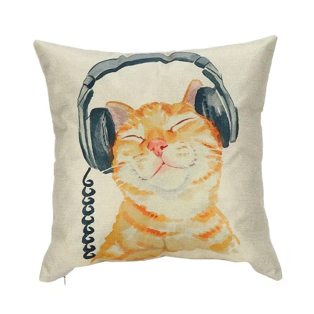 Cute Cat Cushion Cover Pet Animal Print Pillowcase Home Decor Car Bed Pillow 45x45cm