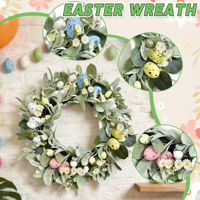 Oster-Dekokranz - Künstliches Laubwerk, Blüten & Eier-Akzente | Festlicher Tür-/Wand-/Veranda-Schmuck für Zuhause & Osterpartys | Wiederverwendbarer Frühlings-Feiertag