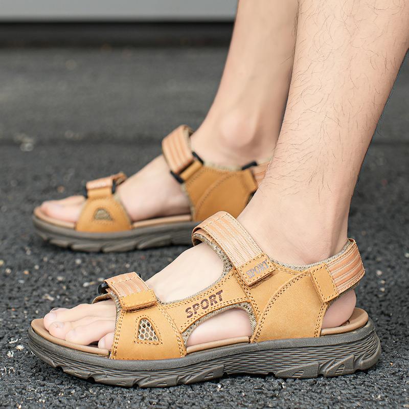 Fashion Slipper Style Soft Bottom Sandals Summer Beach Falts Wading Aqua Shoes Fisherman Flats Breathable Mens Genuine Leather Sandals