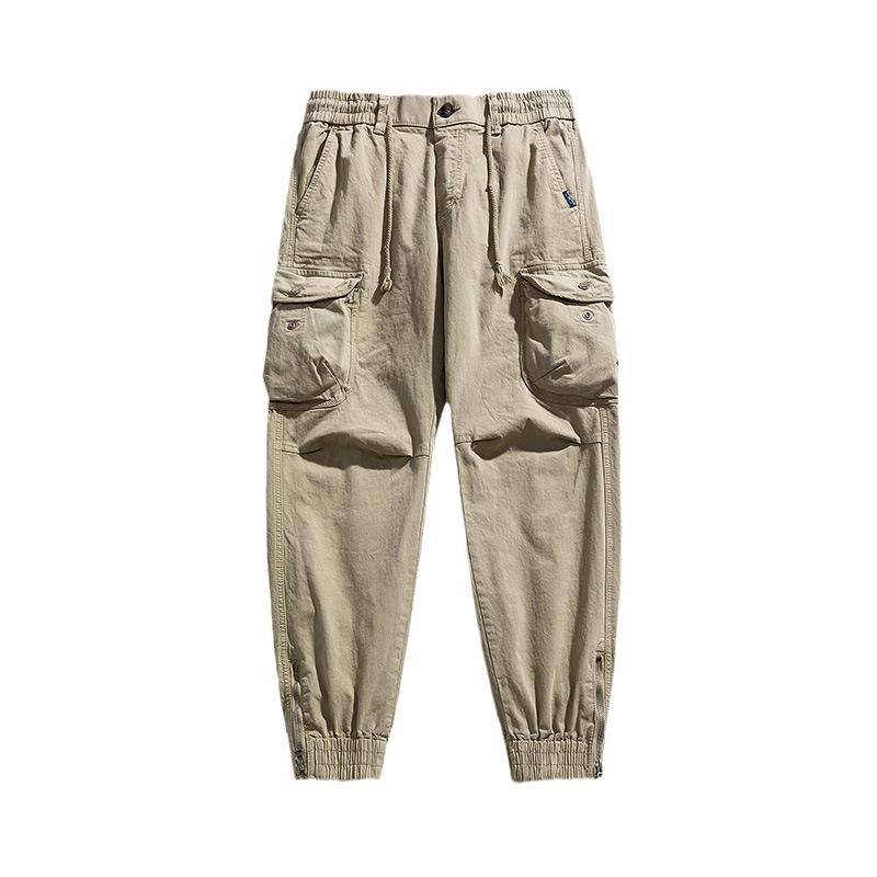 Men's new Japanese vintage minimalist multi-pocket work pants for slim fit