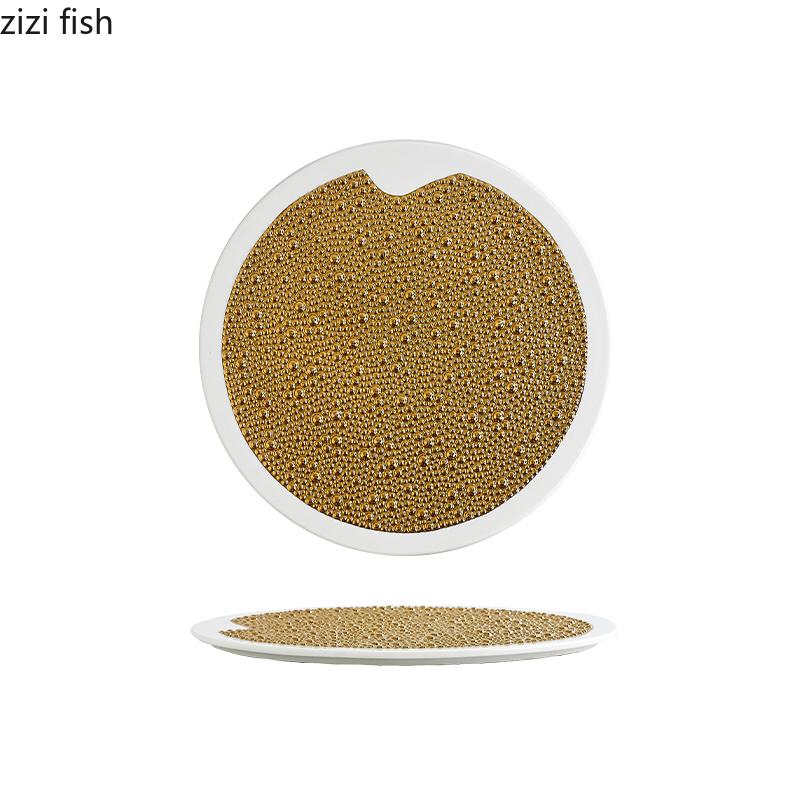 Solid Color Pearl Dot Texture Ceramic Flat Plate Sushi Plate Dessert Plate Steak Plates Molecular Cooking Creative Tableware
