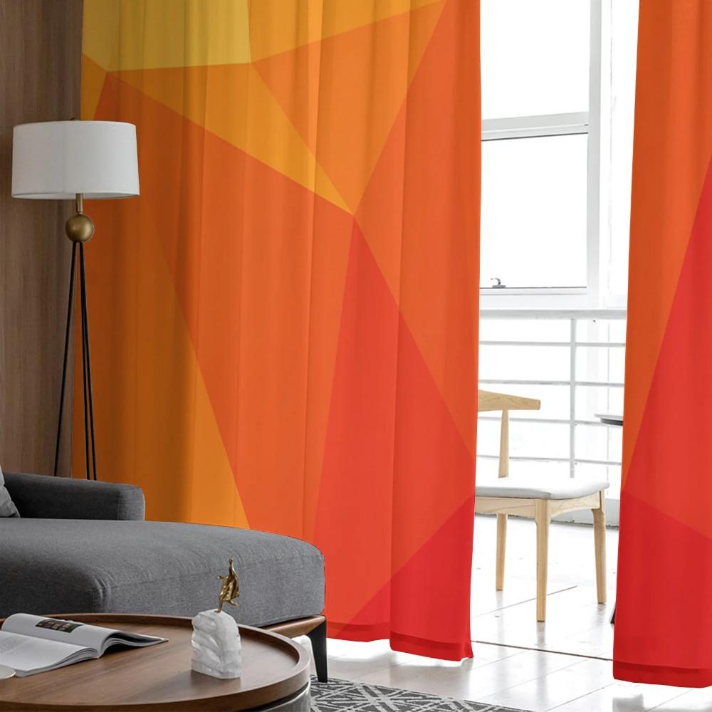 Polygon Orange Geometrische Tüll Voile Vorhänge Hotel Heimdeko Transparente Vorhänge für Wohnzimmer Schlafzimmer Chiffon Bedruckte Vorhänge