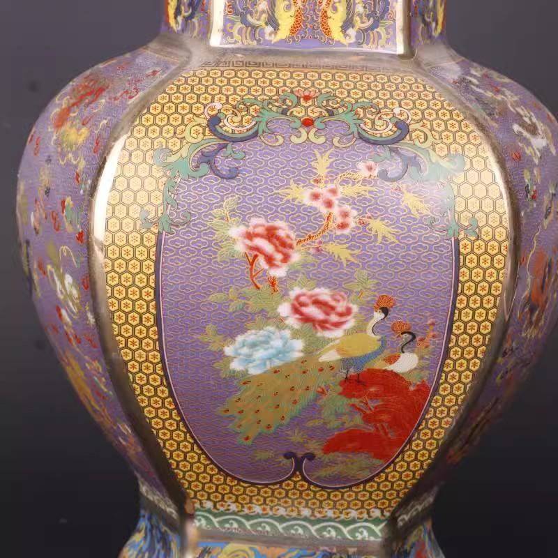 26cm/Jingdezhen Ceramic Hexagonal Vase Antique Enamel Porcelain Antique Entrance Vase