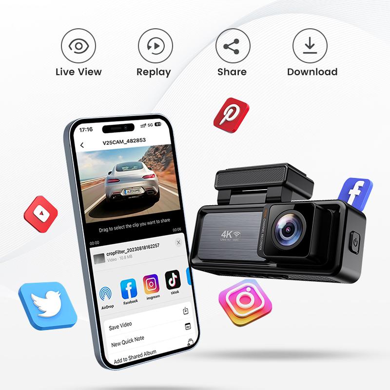 4K 2160P 3.2Inch WIFI GPS Night Vision Dual Cams Mini Hidden Car DVR Camera Dash Cam Front and Rear AHD Parking Monitor for Car