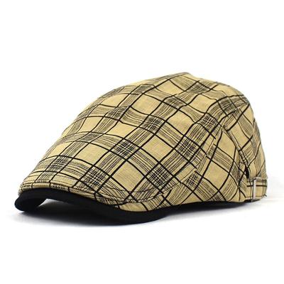 Berretto in Cotone e Lino da Uomo Estivo Traspirante Cappellino da Baseball Cappello Protettivo Solare da Esterno Cappellino a Scacchi Leggero Ventilato Rivolto in Avanti