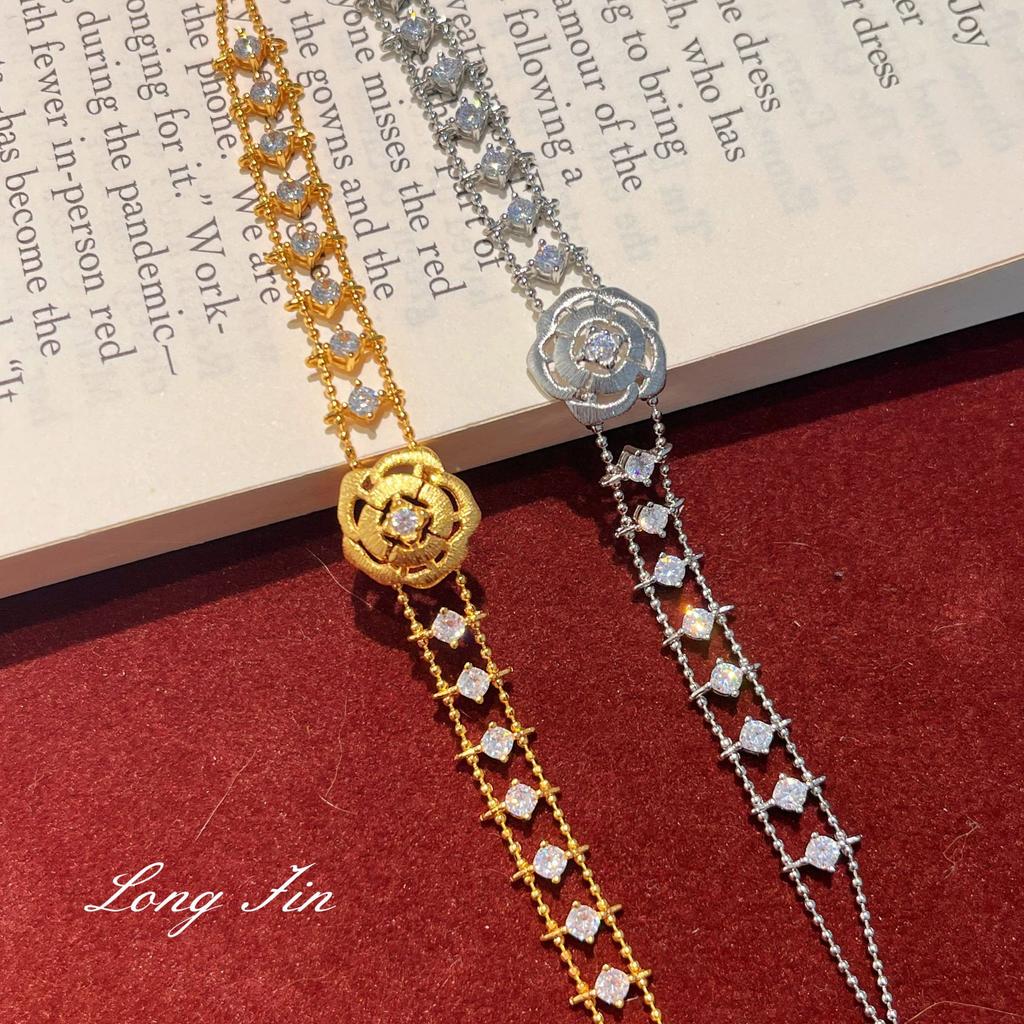 Italian Handmade Brushed Camellia Point Diamond Bracelet High-End Light Luxury French Flower Jewelry Live Broadcast
