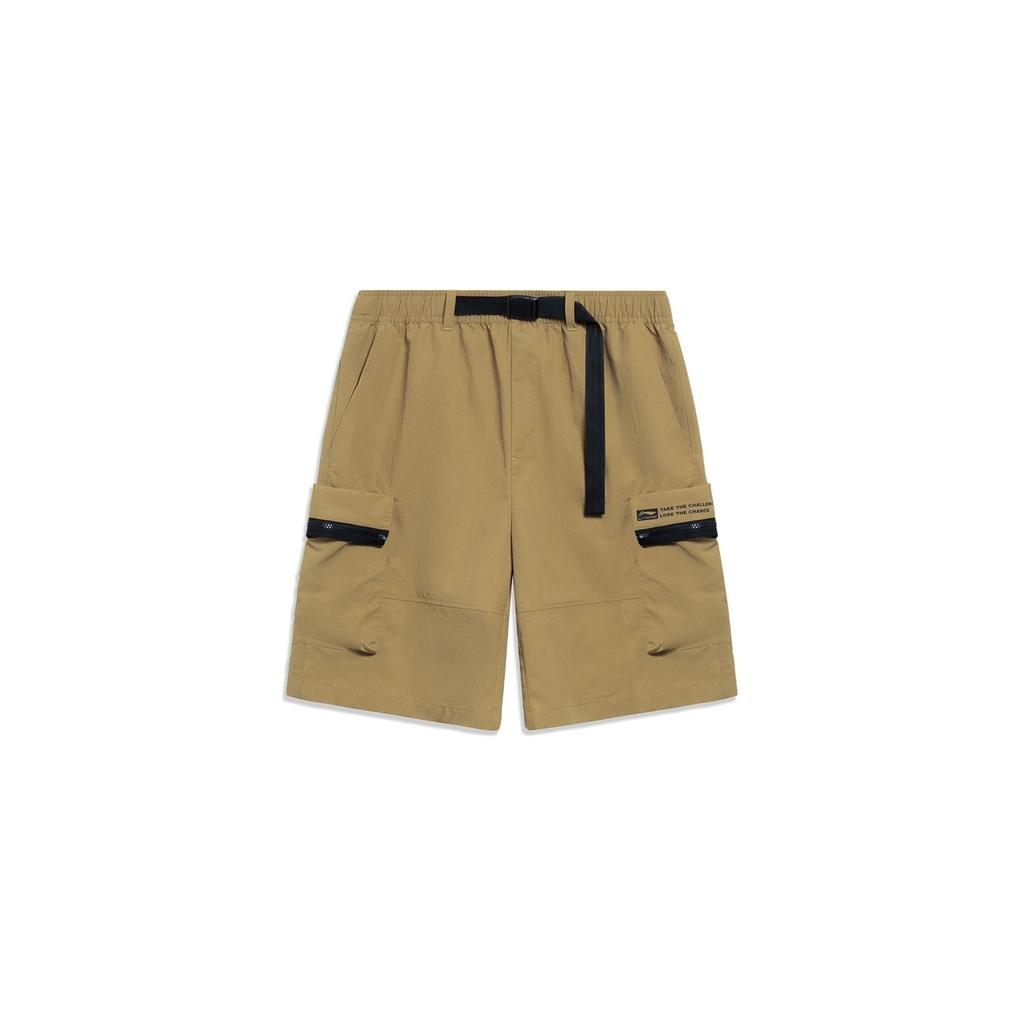 Li-Ning Sports Life Series Letter Print Straight Loose Sports Shorts Men Bottoms Ketone-Brown AKST643-2