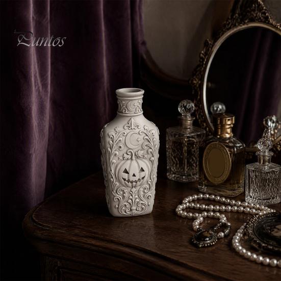 Unique Gothic Collectibles Halloween Pumpkin Vase, 3D Printed Moon Star Embossed Potion Bottle Decorative for Dressing Table Tabletop Ornament,