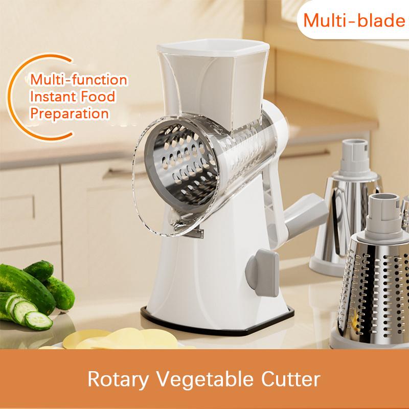 Multi-Function Rotary Cutter, Veggie Slicer, Cheese Shredder, 3-In-1 Interchangeable Blades Rotary Grinder With Hand Crank
